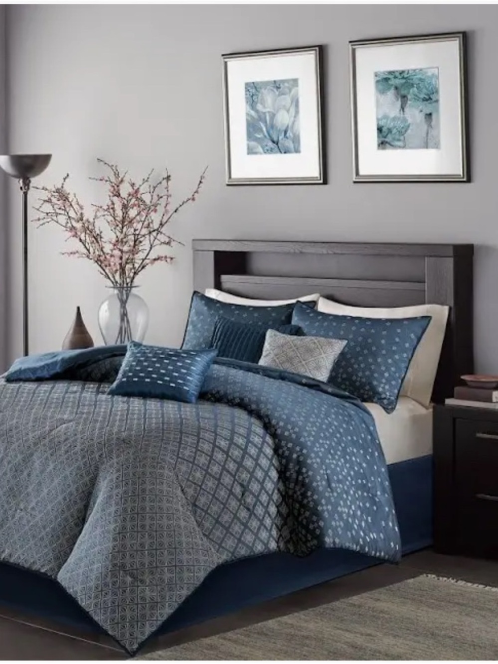 Madison Park Navy and Gray Geometric Reversible Comforter Set